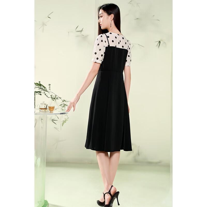 New Chinese Style Knot Button Polka Dot Faux Two-Piece Midi Dress