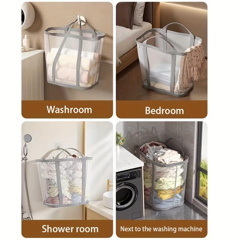 2pcs Collapsible Laundry Basket Organizer Handles Large Capacity Foldable Mesh Clothes Toys Storage Bag Bathroom Laundry Baskets