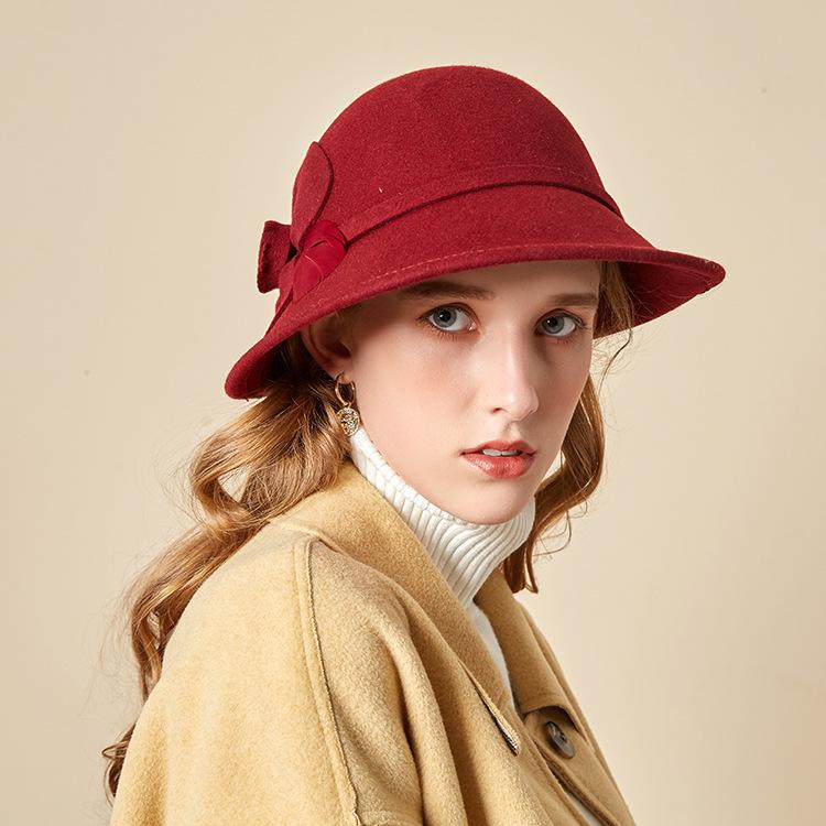 Retro Top Hat Autumn And Winter Woolen Hat Women'S Fashion Flower Styling Hat Back Curling Felt Hat