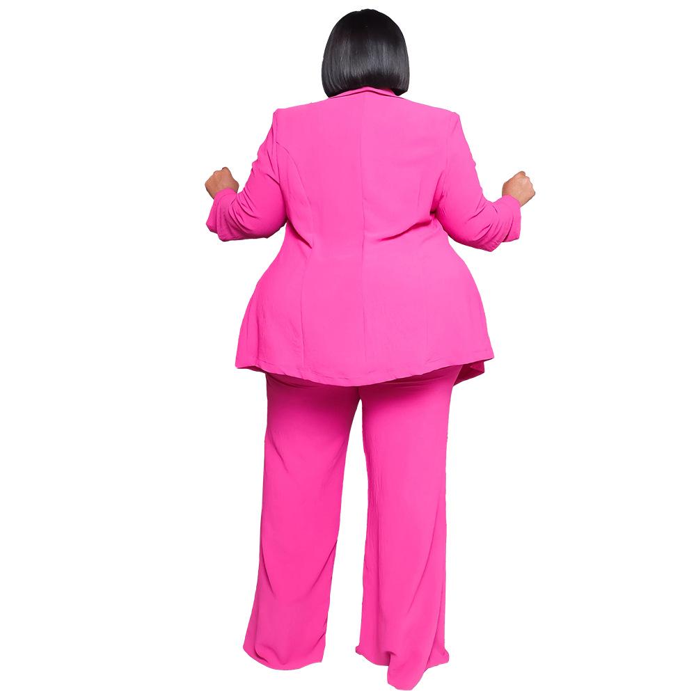 European & American Plus Size Women's Professional Casual Two-Piece Set - Long Sleeve Top & Pants with Tie