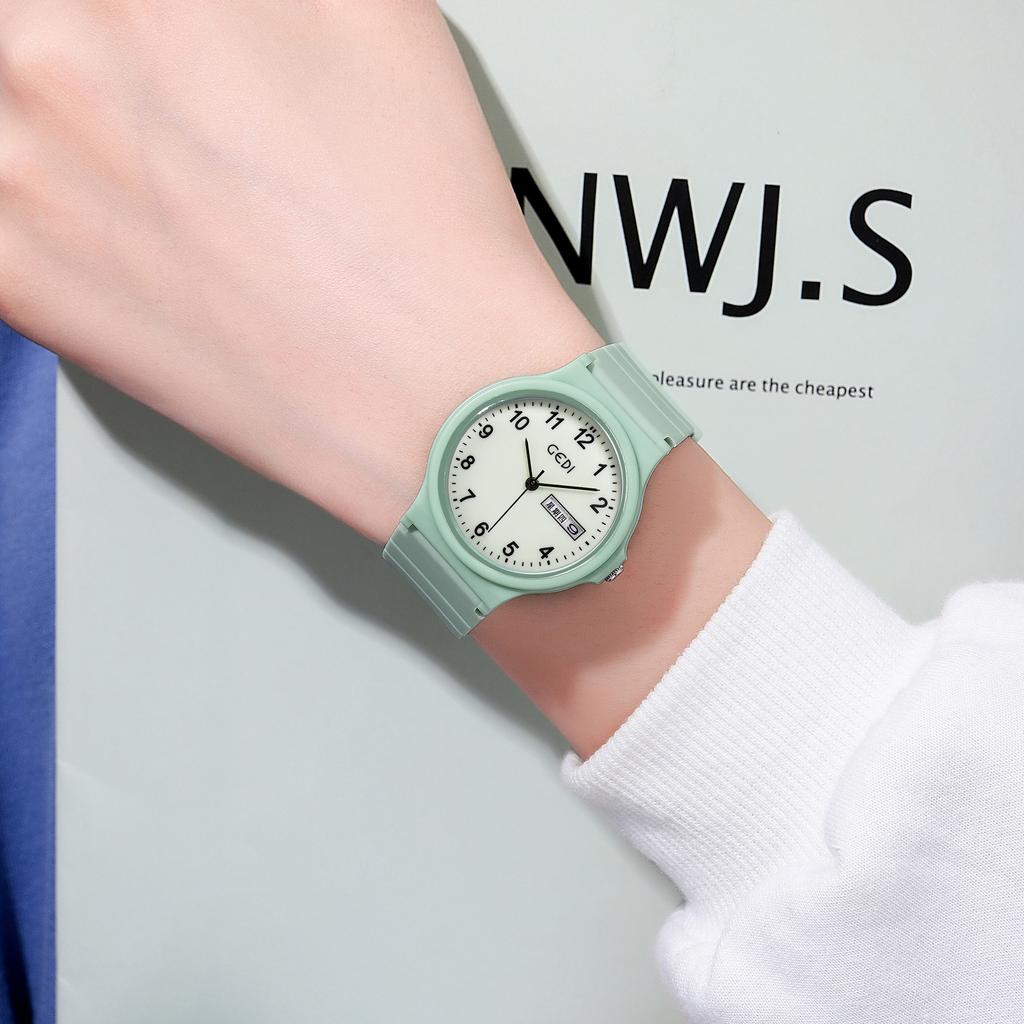 Simple Calendar Student Women'S Watch Candy Color Round Silicone Watch Women'S Waterproof Quartz Watch