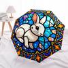 1pc Stained Glass Rabbit Design Automatic Opening/Closing Umbrella - Portable 3-Fold Design, 8-Bone Iron Frame Outdoor Umbrella - Perfect Gift for Fan