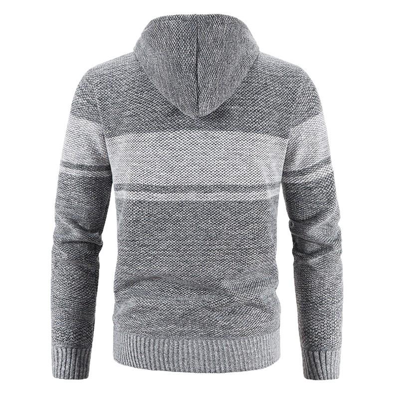 Men's Hooded Cardigan Sweater - Plus Velvet, Thick, Versatile, Knitwear Color Block Jacket for Autumn/Winter