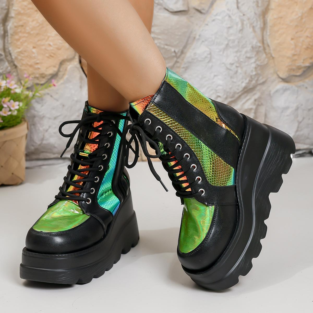 

Модные Новые Женские Ботинки на Платформе Уличные Удобные Дизайнерские Ботильоны Модные Ботинки на Молнии Противоскользящая Обувь для Женщин Zapatos De Mujer 35 зелёный