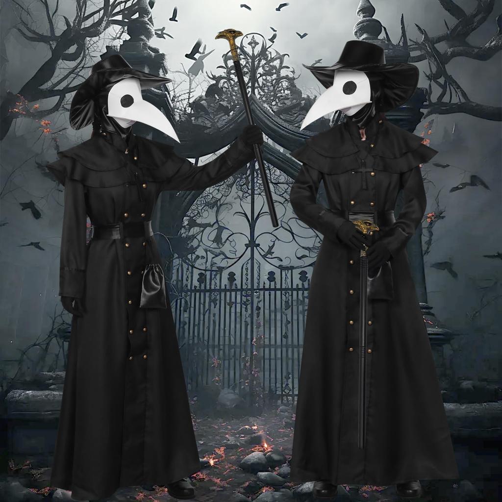 Joyasslly Halloween Cosplay Cape with Plague Crow Medieval Doctor Robe and Hat for School Cultural and Events Mask, Men's Costume, Set, Parties,