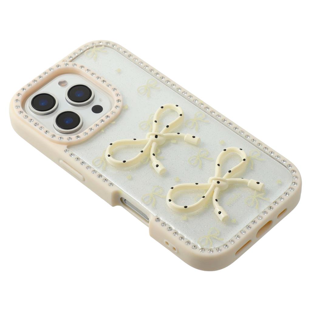 Für iPhone 16 Pro Hülle Zwei Schleifen Epoxid Design TPU+PC Handy Rückseite Strass Dekor