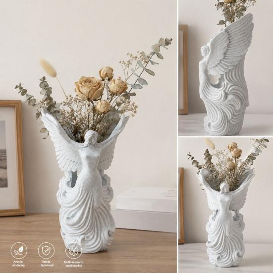 Desk Organizer for Office 3D Printed Angel Wings Vase & Pen Holder, Sculpture Unique Home Accessories Desktop Decor, Multi?Functional Dry
