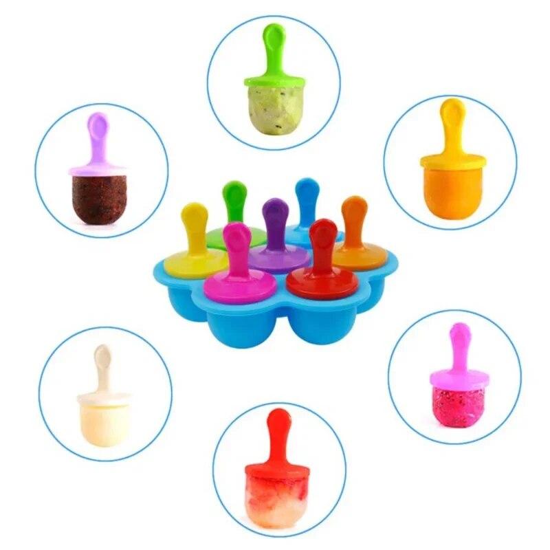 Stampo in Silicone per Gelato a Bastoncino Fai da Te a 7 Fori, Pallina per Gelato, Stampini per Popsicle, Frullati di Frutta per Bambini, Accessori per la Cucina di Casa