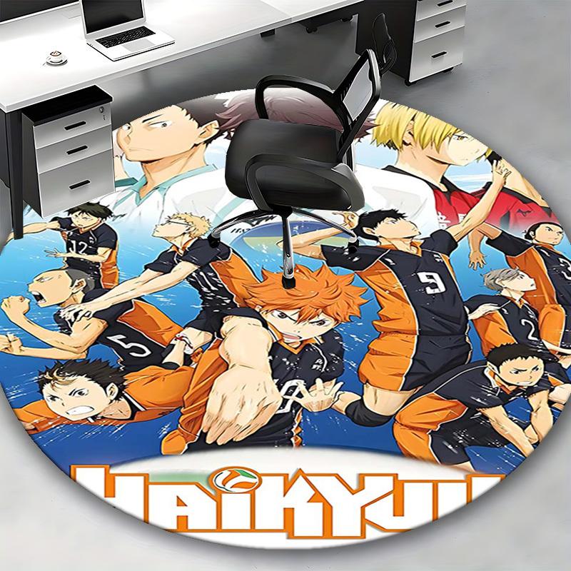 1pc Haikyuu Anime Design Round Carpet - Office Chair Mat, Non-Slip Rug for Home Decor, Living Room, Bedroom, Game Room