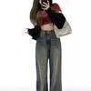 Women's Washed Retro Wide-Leg High-Waist Jeans, Autumn/Winter 2024 Hong Kong Style, Floor-Length Pants