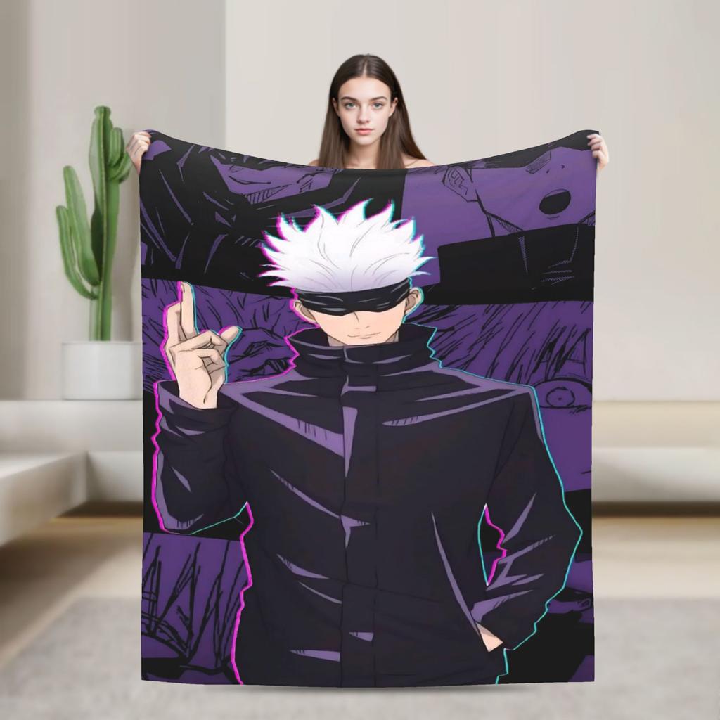 Gojo Satoru Flannel Blankets Winter  Warm Soft Throw Blanket for Kids Adult Couch Bed Funny Bedspread Sofa Bed Cover