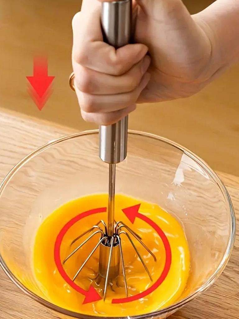Hand Push Rotary Whisk, No-Electricity Egg Beater & Mixer for Cooking, Effortless Stainless Steel Whisk for Blending & Stirring