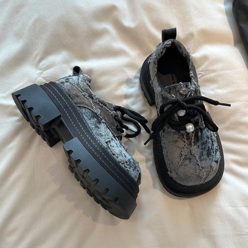 Lace-up big head muffin shoes women's autumn new small platform women's shoes fashion heightening loafers single shoes