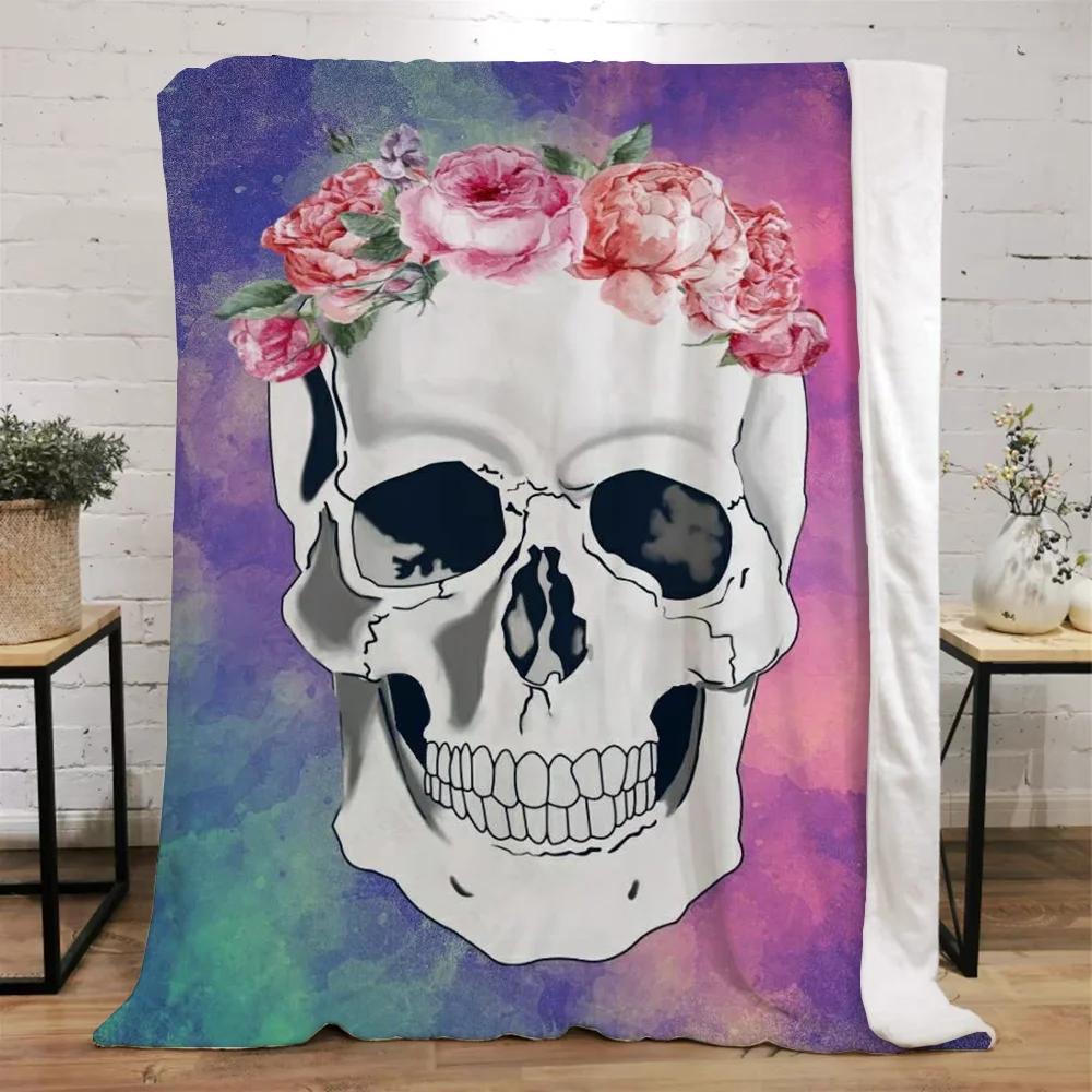 Mexico Flower Skull Custom Blanket King Size Hairy Blankets for Bed Throw Home Interior Knitted Plaid Luxury Bedding Beach Towel
