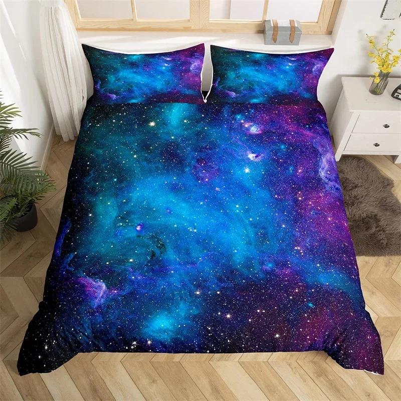 Starry Sky Duvet Cover Set Microfiber Outer Space Theme Comforter Cover Teens Boys Quilt Cover 3D Starry Sky Series Bedding Set