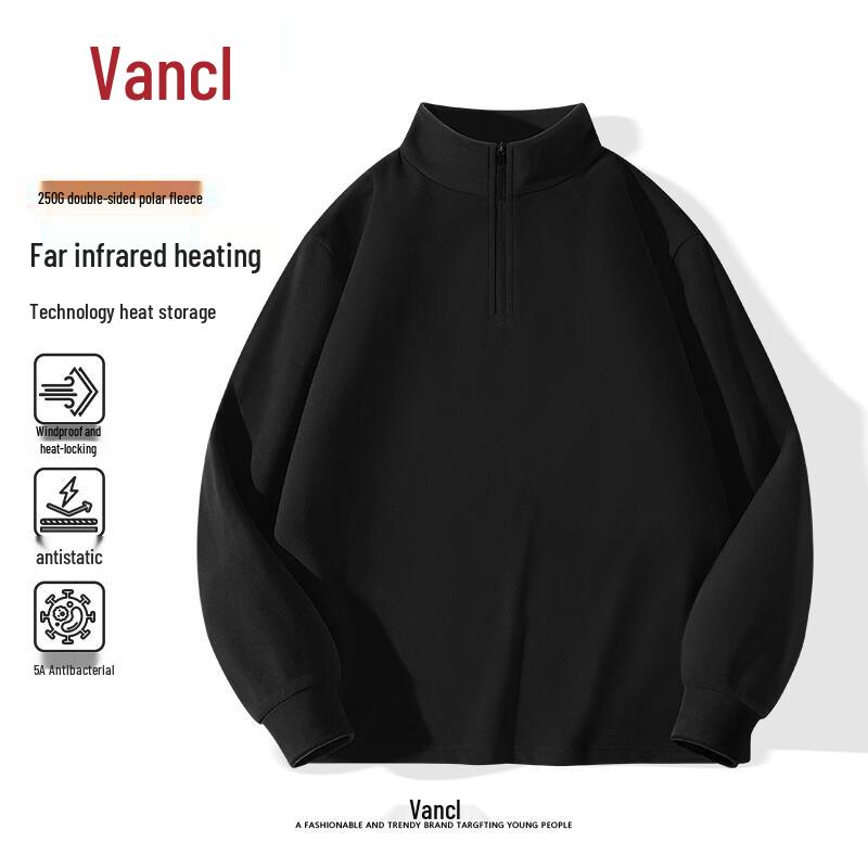 VANCL Men's Thickened Fleece Half-Zip Long Sleeve T-Shirt