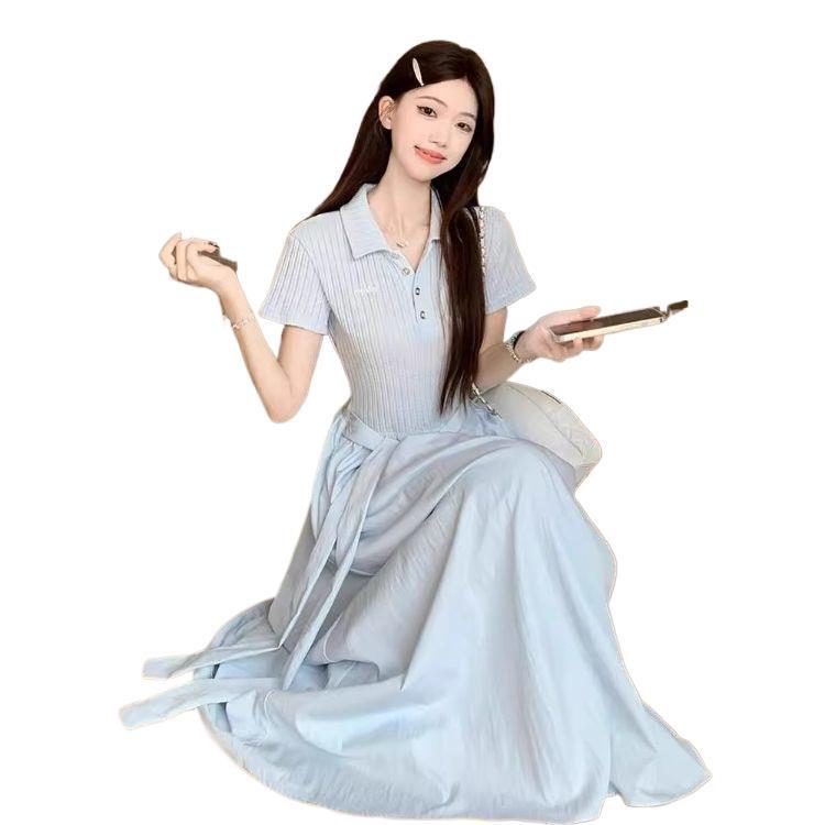 Polo Collar Tie-Waist Slimming Long Dress - Women's 2026 Summer Collection
