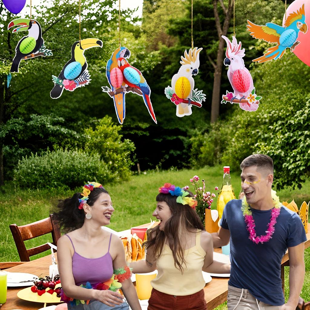 6pcs summer parrot honeycomb hanging decorations party decoration supplies