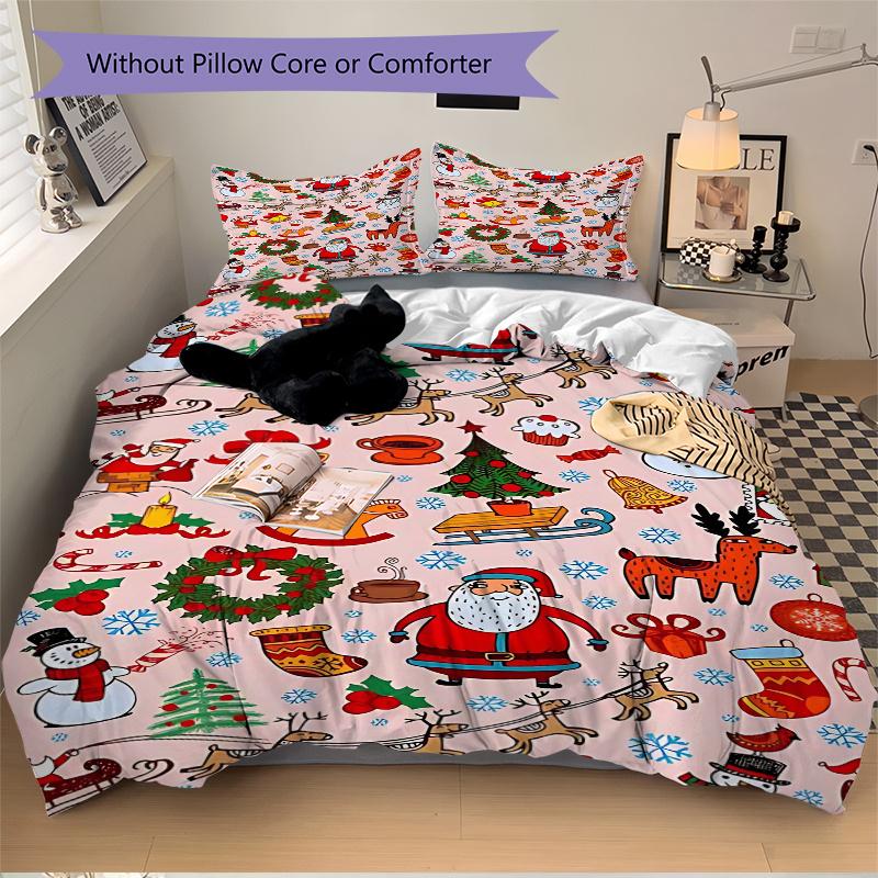 3pcs Christmas Wrapping Paper Set with Santa Claus, Includes One Quilt Cover and Two Pillowcases (No Core) - Perfect for Holiday Decorations and Gifts