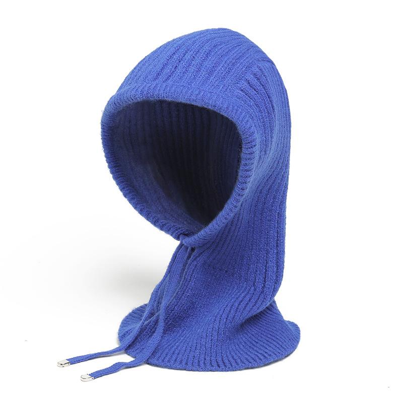 Winter Scarf And Hat Integrated For Outdoor Cycling, Warm Knit Scarf, Woolen Hat, Ear Protection, Solid Color Scarf, Drawstring