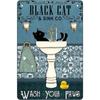 Vintage Retro Bathroom Metal Sign 8x12Inch - Cute Black Cat, "Wash Your Paws", Great Decor for Home, Restaurant, Kitchen, Bar