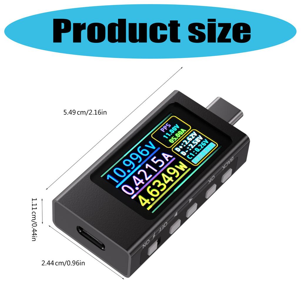 Portable USB C Protocol Analyzer Voltage Current Tester Real Time Monitoring Aluminum Digital Ammeter Voltmeter