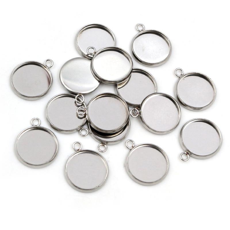 New 20pcs 12mm Inner Size Stainless Steel Gold Plated Single/Double Loop Style Cabochon Base Cameo Setting Charms Pendant Tray