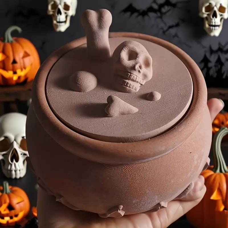 Halloween Skull Candle Jar Silicone Mold for DIY Handmade Jewelry Storage Box Home Decor Plaster Resin Craft Casting Ornament