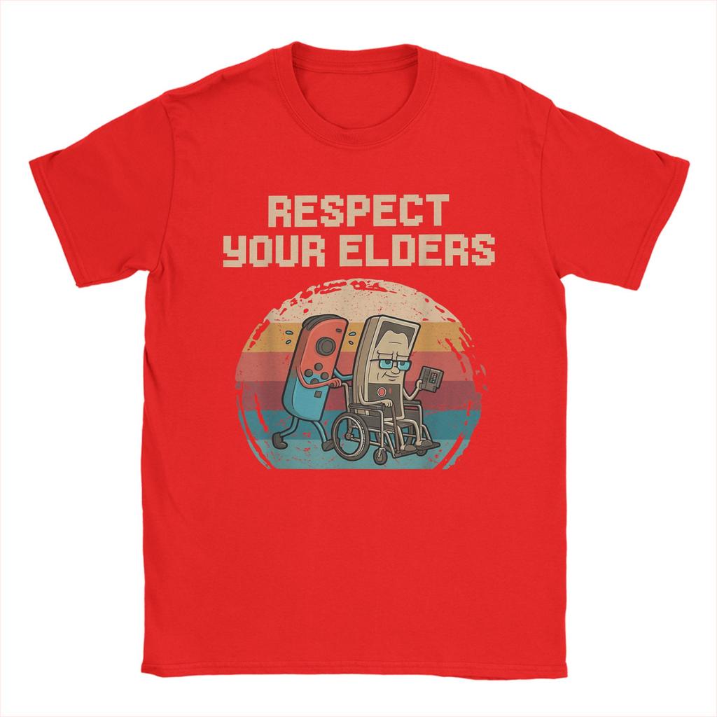 Respect Your Elders Retro Gaming Humor With Controllers T Shirt Summer Harajuku T Shirts Mens 100 Cotton O Neck Oversized Tees