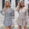 European and American Plaid Print Turn-Down Collar Suit Dress - Autumn/Winter Women's Fashion.