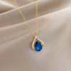Blauer Wassertropfen Persönlichkeit Leichter Luxus Temperament Wunderschöne Voll Diamant Halskette Damen Vielseitige Schlüsselbeinkette Titanstahlkette