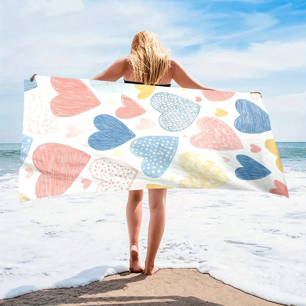 1pc Microfiber Large Heart Patterned Beach Towel Colorful Sandproof Quick Dry Lightweight Oversized Soft Microfiber Perfect for
