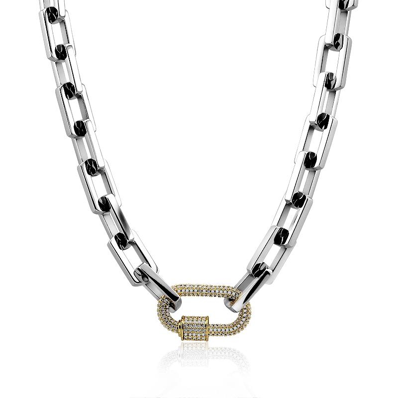 INS Fashion Chunky Chain Zircon Pendant Minimalist Necklace 18K Gold Silver Plated Paperclip Chain Carabiner Lock Necklace