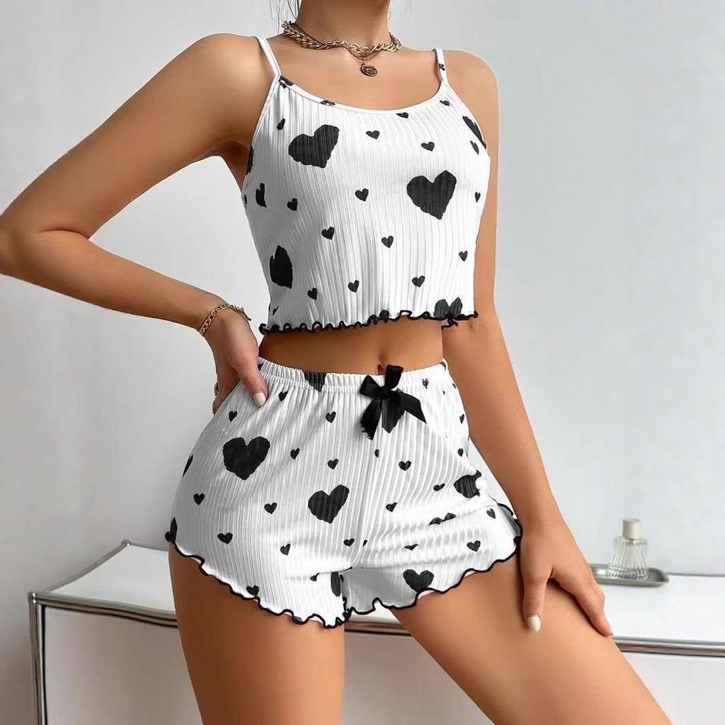 Cross-Border Women's Sexy Slimming Heart Pajama Set - Two-Piece Hot Style