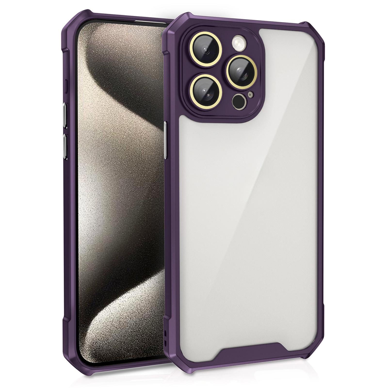 

For iPhone 13 Pro Case Acrylic+TPU Reinforced Corners Protective Cover with Lens Film Purple