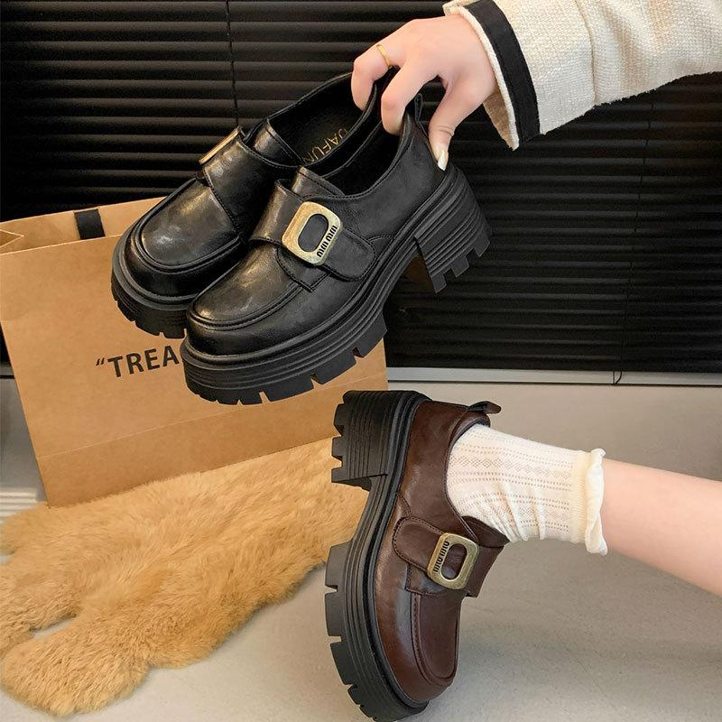 British style loafers women's 2025 spring and autumn new thick heel platform retro fashion small Mary Jane small leather shoes