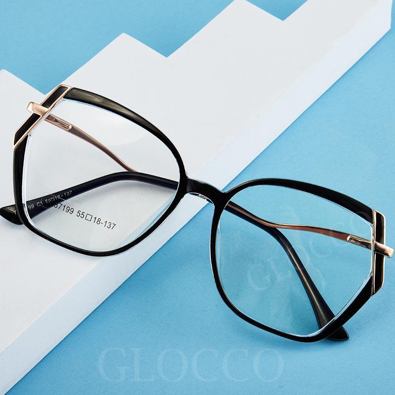 Women Reading Glasses Fashion Polygon Large Frame TR90 Anti Blue Light Computer Optical Prescription Eyeglasses
