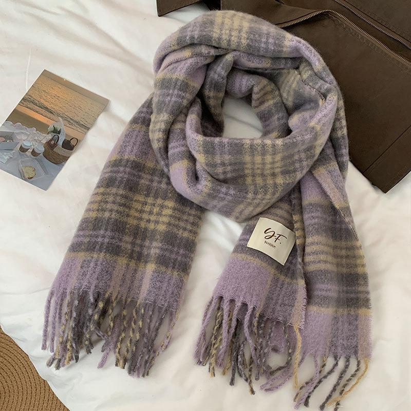 New Maillard Scarf Women's Autumn and Winter Korean Version Versatile Plaid Thickened Student Couple Scarf Mohair Warm