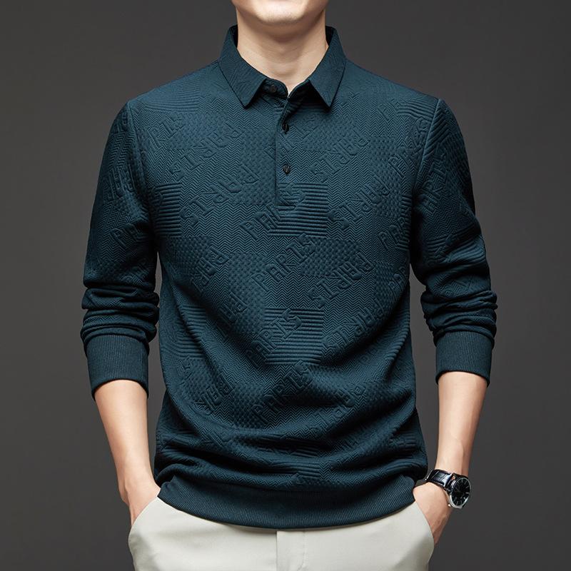 Men'S Polo Shirt Lapel T-Shirt Simple Jacquard Letter Casual Men'S Bottoming Shirt