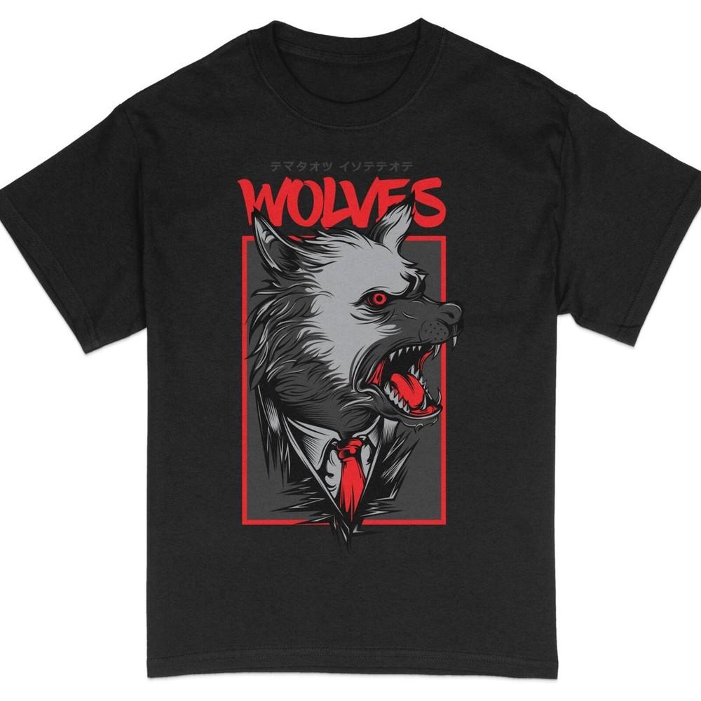 Men s Graphic Tee with Fierce Wolf Design, Bold Red and Black Shirt, Outdoor#26 Unisex T-Shirt XL