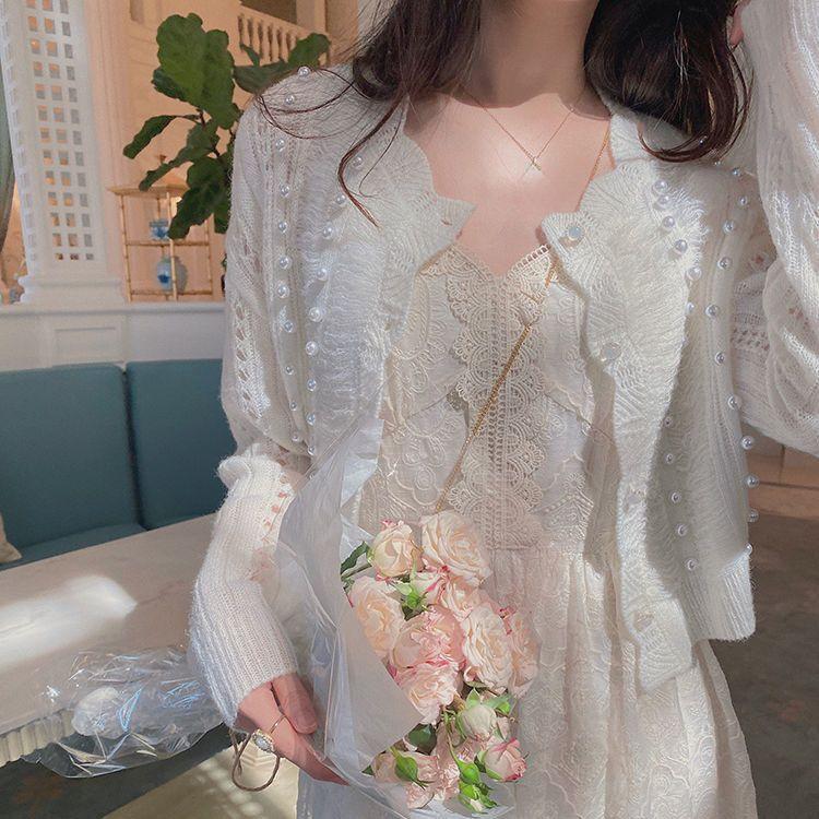 

Женский летний тонкий белый вязаный кардиган, прочный, с бисером, ажурный дизайн, платье-майка, верхняя накидка XL жемчужина белый