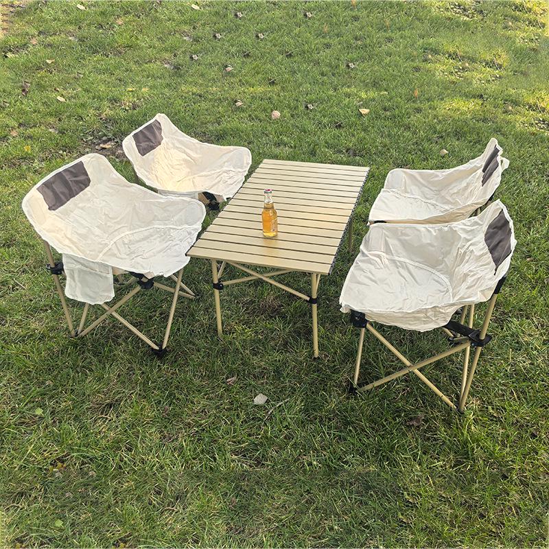 Portable Carbon Steel Folding Table & Chair Set for Camping, Dining, Coffee Shops, and Snack Stalls