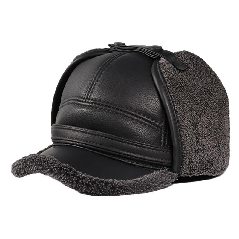 High Quality  Winter Leather Hat Men Fur  Warm Thick Earflaps Bomber Hats Men's Baseball Cap Russian Hat