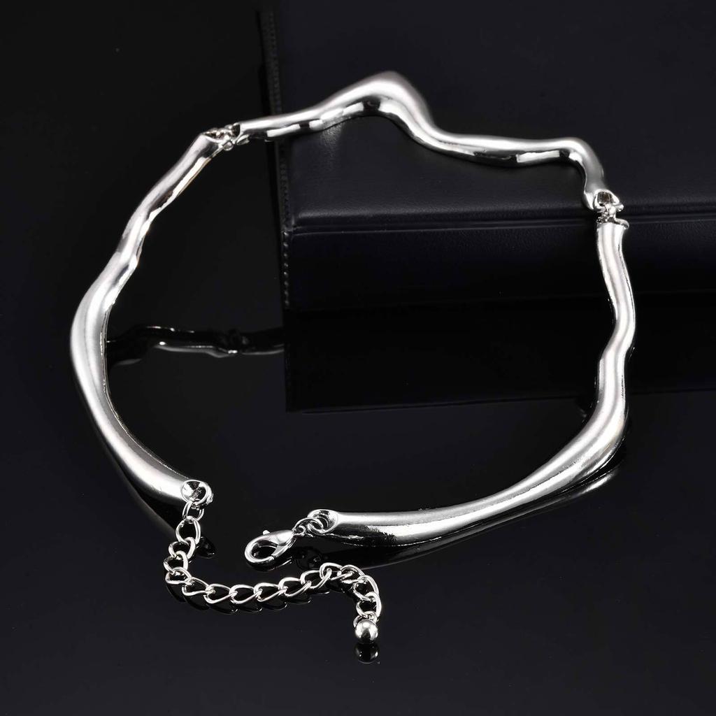 Vnox Punk Metal Irregular Twisted Wave Necklace for Men, Vintage Sliver Color Liquid Alloy Geometric Adjustable Choker Jewelry