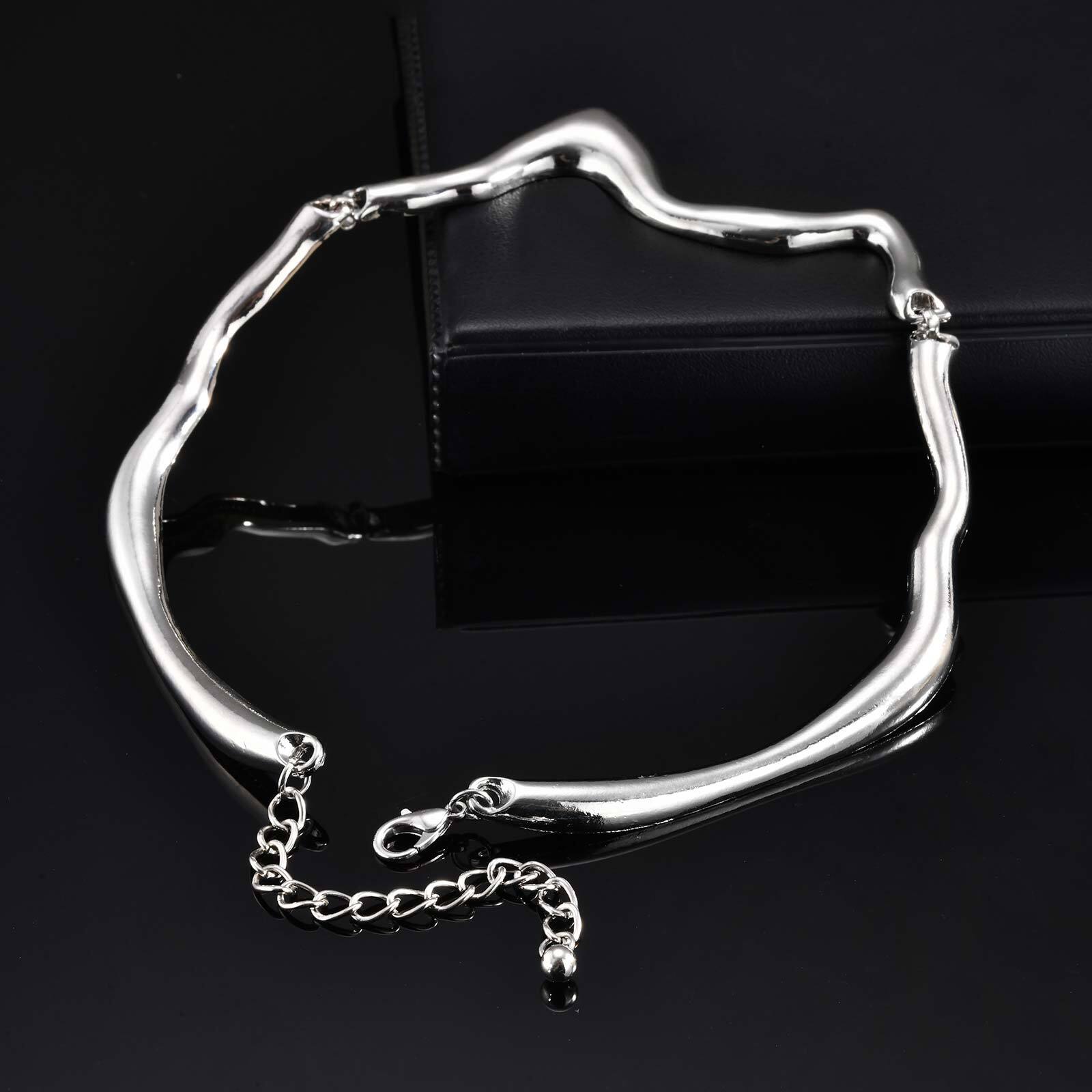 

Vnox Punk Metal Irregular Twisted Wave Necklace for Men, Vintage Sliver Color Liquid Alloy Geometric Adjustable Choker Jewelry