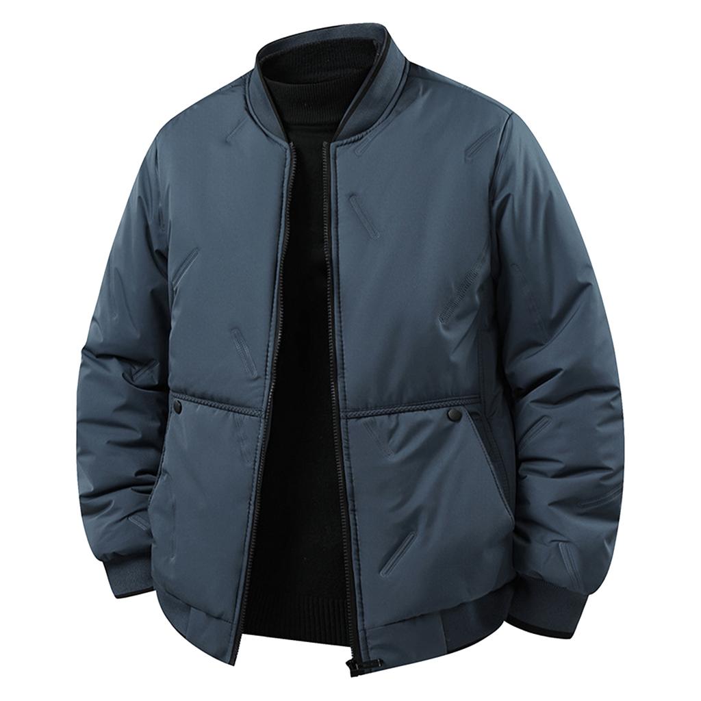 Men's Large Pocket Zipper Jacket Sports Leisure Baseball Collar Thick Warm Quilted Coat