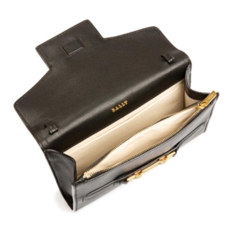 Bally Vissi Minimalist Magnetic Buckle Flap Removable Shoulder Strap Pebbled Leather Crossbody Bag Mini Women crossbody bag Black 6236080