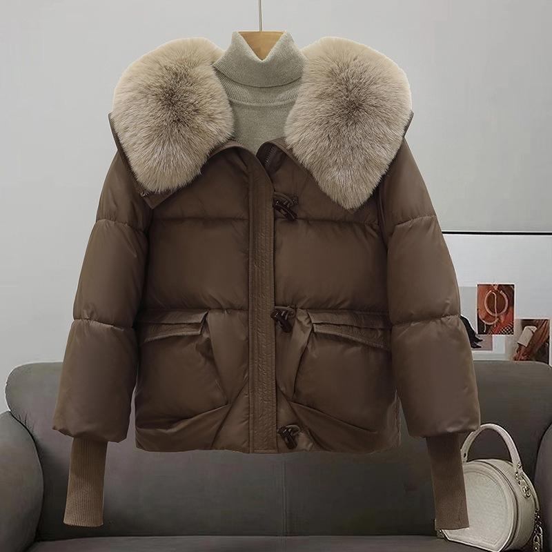 Winter Neue Mittleren Alters Frauen Daunen Baumwollgepolsterte Jacke Kurz Locker Baumwollgepolsterte Jacke mit Großem Pelzkragen und Dicker Baumwollgepolsterter Jacke.