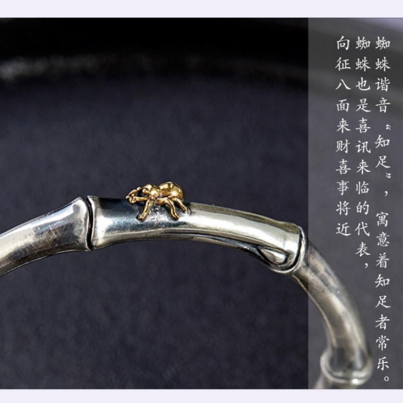 Buyee 925er Sterlingsilber Großer Herrenarmreif Kreis Elegantes Bambusgelenk Goldener Spinnennetz-Armreif für Frau Mann Mode Feiner Schmuck