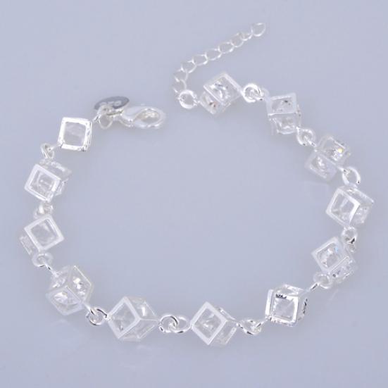 Women's Silver Plated Cube Clear Rhinestone Bracelet Engagement Party Jewelry